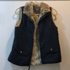 Reversible faux fur black vest